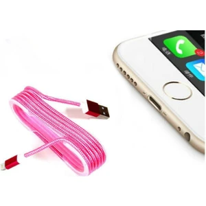 iPhone Uyumlu Örgü Şeklinde Renkli Çelik Şarj Data Kablosu - Pembe