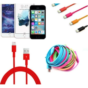 Renkli iPhone Uyumlu 5 5S 6 6S USB Data Kablosu - Kırmızı