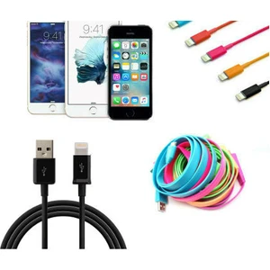 Renkli iPhone Uyumlu 5 5S 6 6S USB Data Kablosu - Siyah