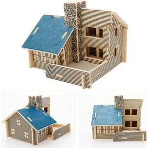 3D Ahşap Puzzle - Mavi Ev