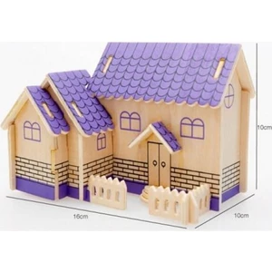 3D Ahşap Puzzle - Mor Ev