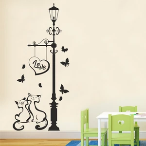 Hepsi Duvar Street Lamp And Love Cats Duvar Sticker