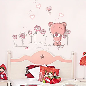 Crystal Kids Duvar Sticker Bebek ve Çocuk Odası Dekorasyonu Pembe Duvar Dekor Sevimli Ayıcık Hediyelik Çıkartma