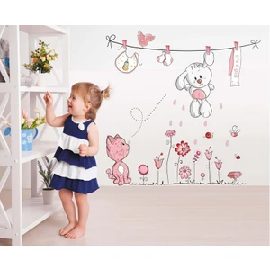 Crystal Kids Bebek Odası Dekorasyonu Çocuk Dekoru Pembe Duvar Sticker Sevimli Tavşan ve Kedi