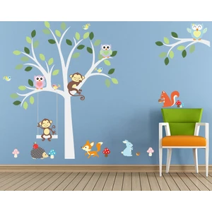 Crystal Kids Çocuk Odası Dekorasyonu Duvar Dekoru Orman Hayvanları ve Ağaç PVC Duvar Sticker