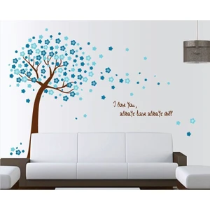 Duvar Sticker Ev Dekorasyonu Mavi Çiçekli Ağaç Kendinden Yapışkanlı Hediyelik PVC Duvar Dekoru