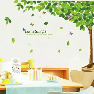 Ev Dekorasyonu Ağaç ve Yeşil Yapraklar Kendinden Yapışkanlı PVC Sticker Duvar Dekoru