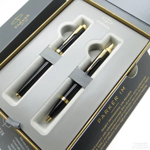 New IM Siyah Altın Roller Kalem + Tükenmez Kalem Set   Hediyelik Kalem