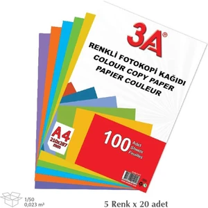 3A Renkli Fotokopi Kağıdı A4 Boyutunda 5 Renk 100 Adet Kağıt