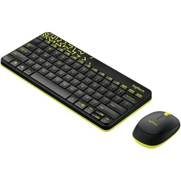 Logitech MK240 Kablosuz Klavye ve Mouse Seti – 10 m Çekim Alanı, Sessiz Tuşlar, Siyah-Sarı, Ev ve