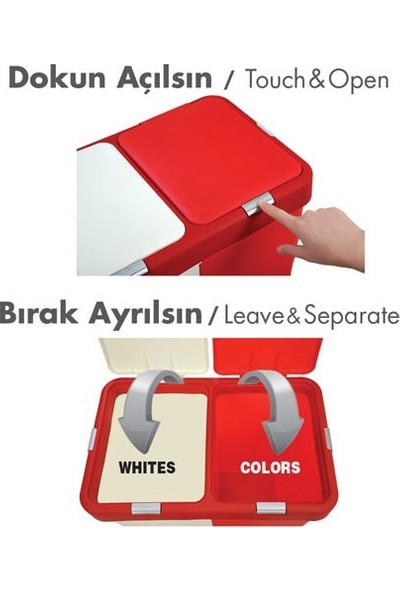 Motek İkili Dokunmatik Kirli Çamaşır Sepeti (Gri-Beyaz)