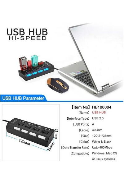 Alfais 4863 Usb Hub 4 Port Çoklayıcı Switch