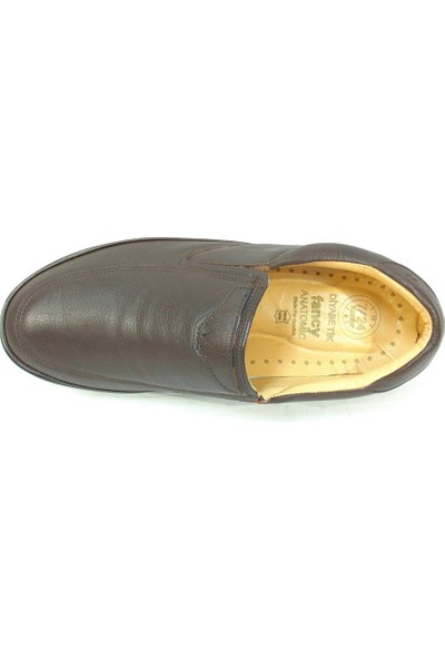 Fancy 402 Kahverengi %100 Deri Bağcıksız Diyabetik Anatomik Ayakkabı