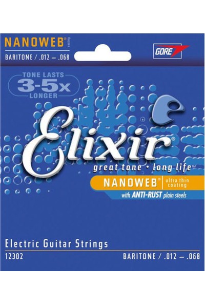 Elixir 12302 Nanoweb Baritone Elektro Gitar Teli (12-68)