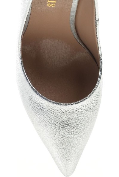 Nemesis Shoes Klasik Topuklu Ayakkabı Gümüş Deri