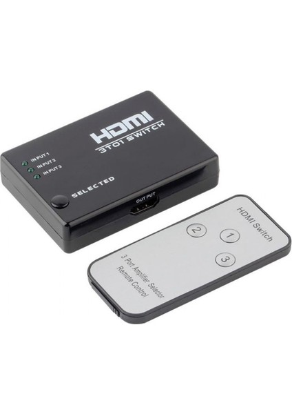 SY-301 3 Port Kumandalı Full HD 1080p Kablosuz HDMI Switch Dahili IR Kızılötesi Alıcılı Yeni Versiyon