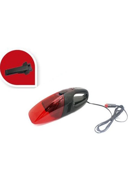 Oto Süpürge Araç Süpürgesi Çakmaklık Girişli 12 Volt Siyah-Kırmızı
