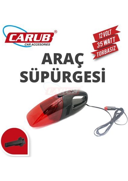 Oto Süpürge Araç Süpürgesi Çakmaklık Girişli 12 Volt Siyah-Kırmızı fiyatları