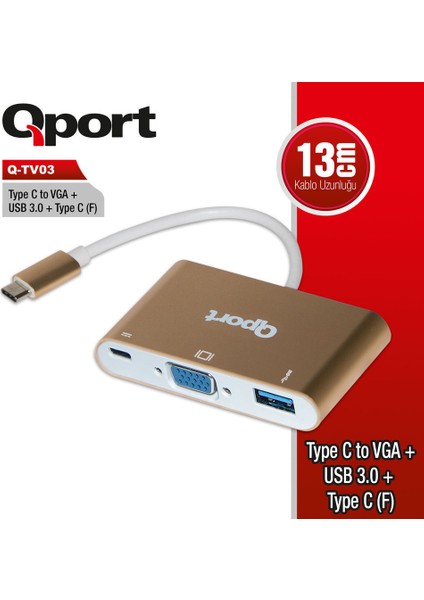 Q-TV03 Type-C To Vga+USB 3.0+Type-C (F) 1920*1080P Çevirici Converter