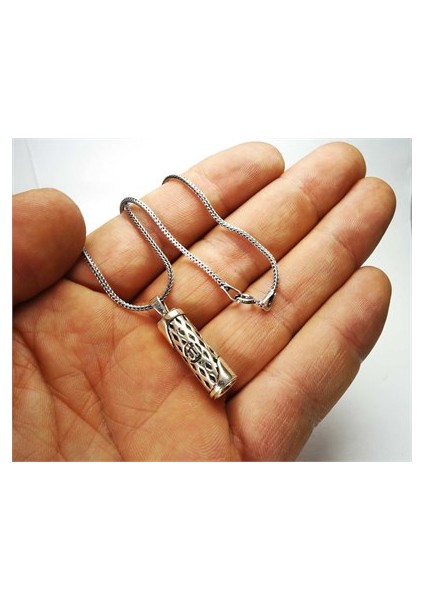 Allah Yazılı Cevşen Gümüş Erkek Kolye Zincir