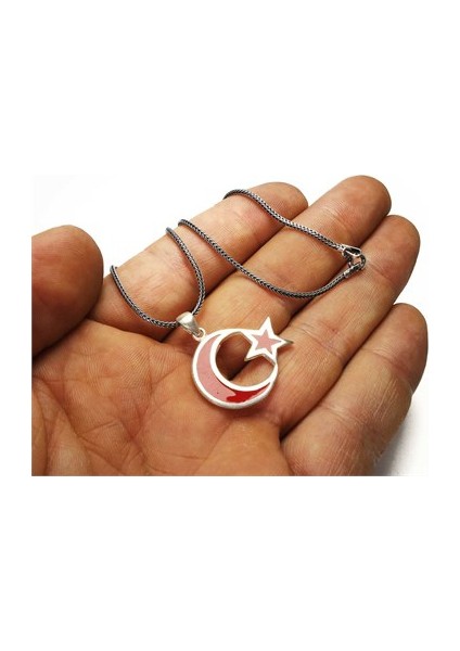 Ayyıldız Türk Bayraği Gümüş Erkek Kolye Zincir