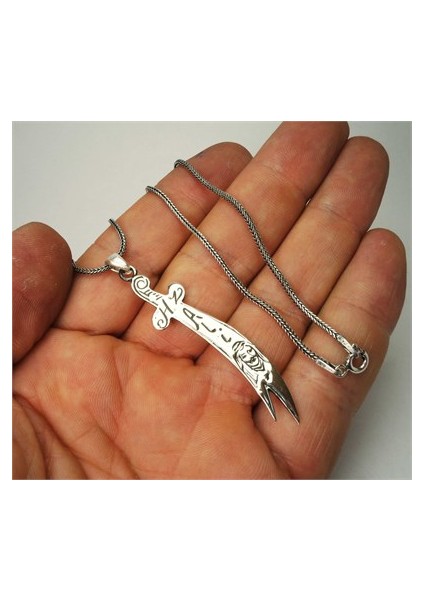Hz.Ali Zülfikar Erkek Gümüş Kolye Zincir Büyük Boy