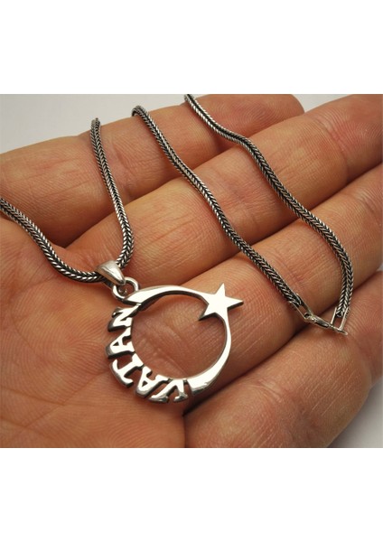 Yeni Model Vatan Yazılı Ayyıldız Türk Bayraği Erkek Gümüş Kolye Zincir fiyatları