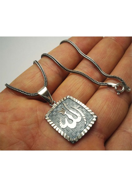 Kalem İşçilikli Allah Yazılı Erkek Gümüş Kolye Zincir fiyatları