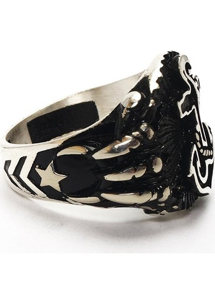 Çapa Ayyıldız Figürlü Gümüş Erkek Yüzük