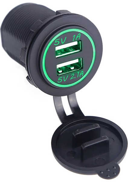 Oto USB Şarj Soketi 5V 2.1A / 1A Yeşil Işık
