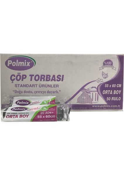 Standart Orta Boy Çöp Torbası 55 x 60 Cm Siyah 50 Rulo