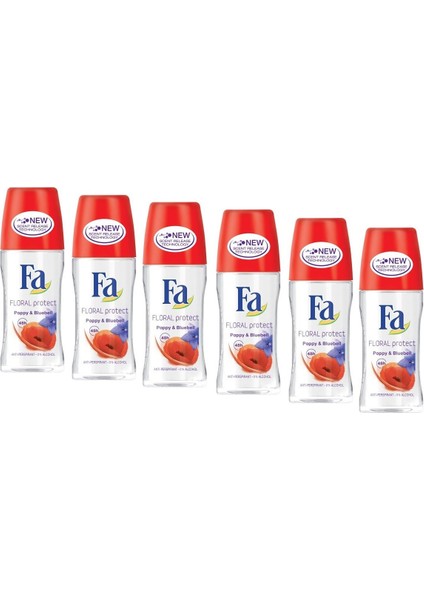 Roll-On Floral Protect Poppy & Bluebell 50 Ml 6'lı Paket