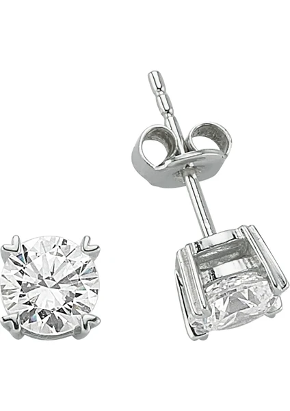 Silver & Silver 1 ct Zirkon Taşlı Tektaş Küpe