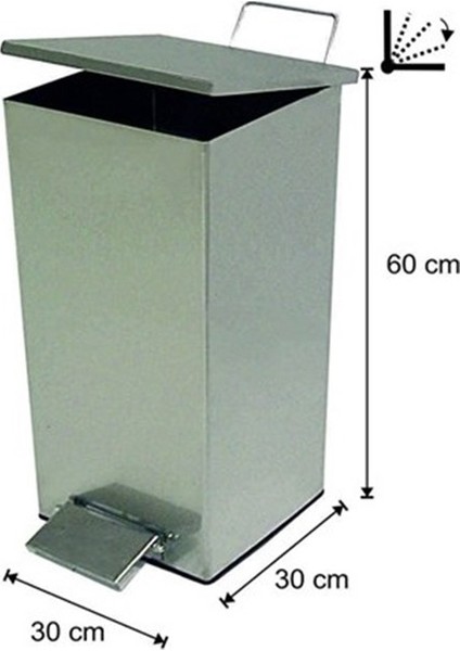 Kare Pedallı Amortisörlü 54 Lt Paslanmaz Çelik Çöp Kovası