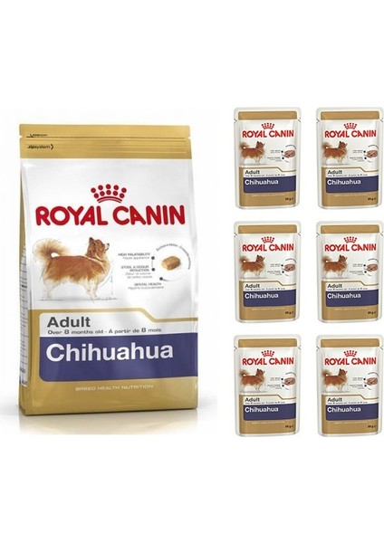 Chihuahua Yetişkin Köpek Maması 1,5 Kg 6 Adet Royal Canin Chihuahua Pouch Hediye