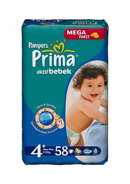 Bebek Bezi Maxi Plus Mega Paket 4+ Beden 58 Adet