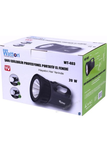Şarj Edilebilir Profosyonel Portatif El Feneri 20 Watt Gücünde Wt 403