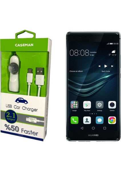 Huawei P9 Plus Araç Şarj Cihazı Adaptör + Data Kablosu Hızlı Şarj Özellikli