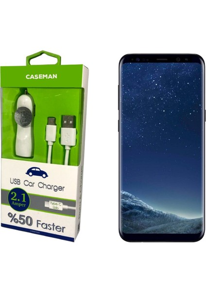 Samsung Galaxy S8 Plus Araç Şarj Cihazı Adaptör + Data Kablosu Hızlı Şarj Özellikli