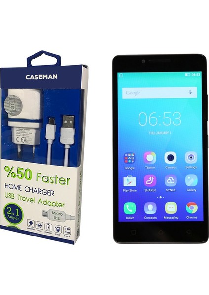 Lenovo A6000 Şarj Cihazı Seyahat Tipi Adaptör + Data Kablosu Hızlı Şarj Özellikli