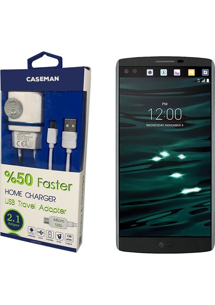 LG V10 Şarj Cihazı Seyahat Tipi Adaptör + Data Kablosu Hızlı Şarj Özellikli
