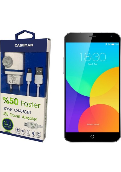 Meizu MX4 Şarj Cihazı Seyahat Tipi Adaptör + Data Kablosu Hızlı Şarj Özellikli