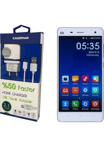 Xiaomi Mi4 Şarj Cihazı Seyahat Tipi Adaptör + Data Kablosu Hızlı Şarj Özellikli