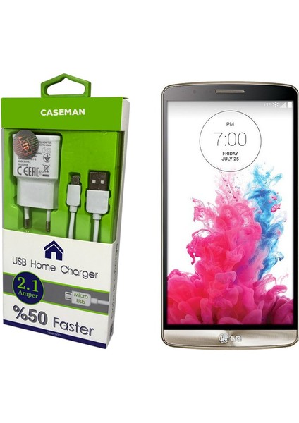 LG G3 Şarj Cihazı Ev Tipi Adaptör + Data Kablosu Hızlı Şarj Özellikli