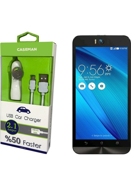 Asus ZenFone Selfie Araç Şarj Cihazı Adaptör + Data Kablosu Hızlı Şarj Özellikli