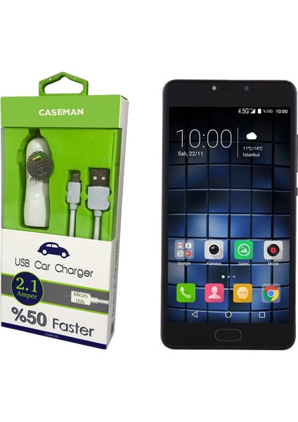 Casper Via E2 Araç Şarj Cihazı Adaptör + Data Kablosu Hızlı Şarj Özellikli