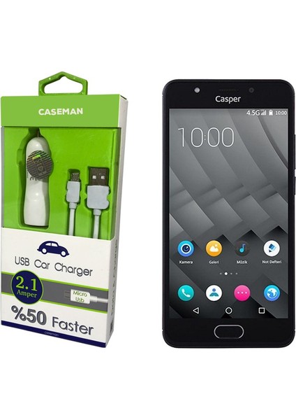 Casper Via M2 Araç Şarj Cihazı Adaptör + Data Kablosu Hızlı Şarj Özellikli