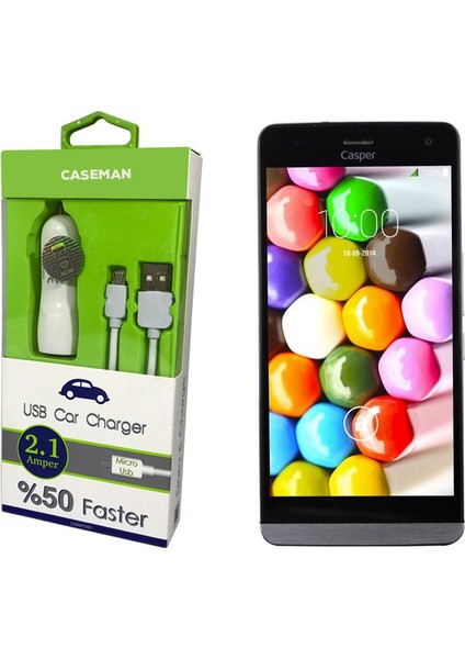 Casper Via V5 Araç Şarj Cihazı Adaptör + Data Kablosu Hızlı Şarj Özellikli