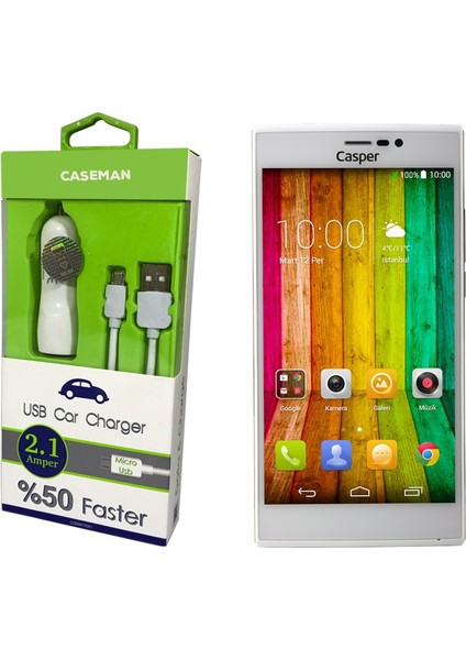 Casper Via V6 Araç Şarj Cihazı Adaptör + Data Kablosu Hızlı Şarj Özellikli