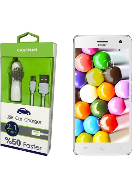 Casper Via V8 Araç Şarj Cihazı Adaptör + Data Kablosu Hızlı Şarj Özellikli